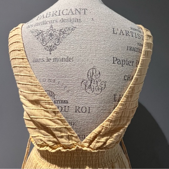 Vintage 90s Free People Yellow Ankle Thick Cotton Sun Dress With Lace Up Sides S - Picture 5 of 13